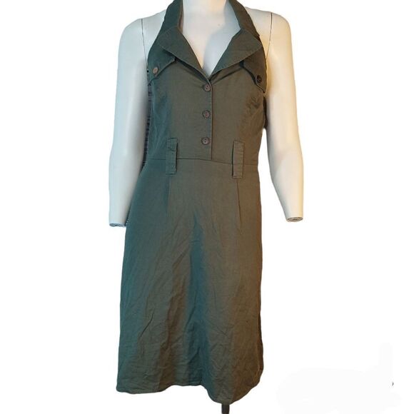 Womans Le Chateau Military Green Collared, Sleeveless Dress - Picture 1 of 12